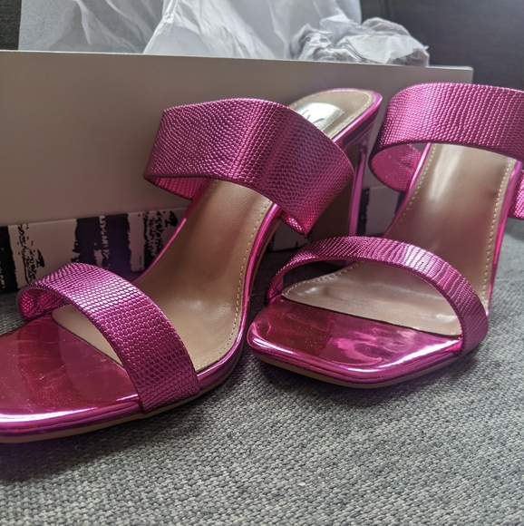 DV by Dolce Vita Shoes - DV by Dolce Vita Metallic Fuchsia Pink Double Strap Heels